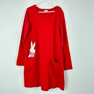 Hanna Andersson Dress Girls 130 USA 8 Red Bunny Easter Rabbit Pockets NWT